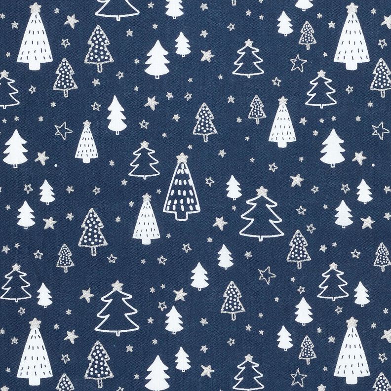 Baumwollstoff Popeline kleine Weihnachtsbäume – marineblau/weiss, image number 1