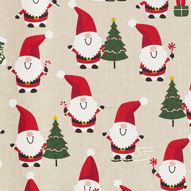Dekostoff Halbpanama fröhliche Weihnachtsmänner – natur,  image number 6