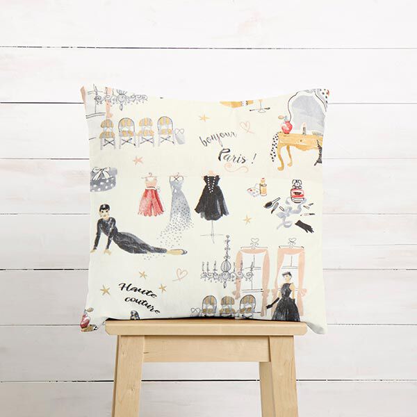 Dekostoff Halbpanama Audrey – hellbeige/schwarz
