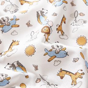 Baumwollpopeline Babytiere auf Wolken – weiss, 