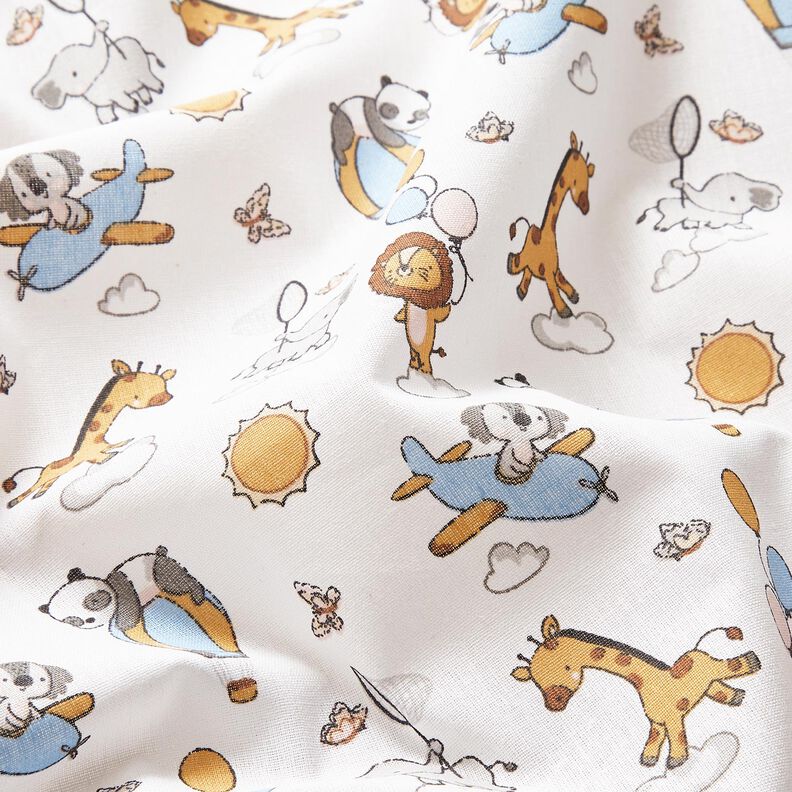 Baumwollpopeline Babytiere auf Wolken – weiss,  image number 2