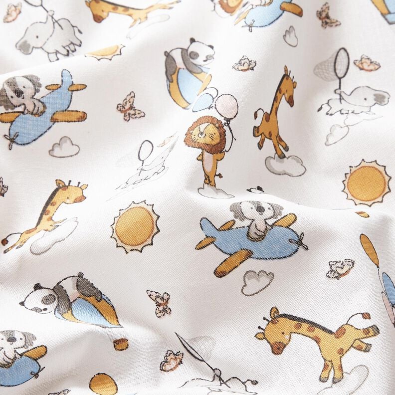 Baumwollpopeline Babytiere auf Wolken – weiss, image number 2