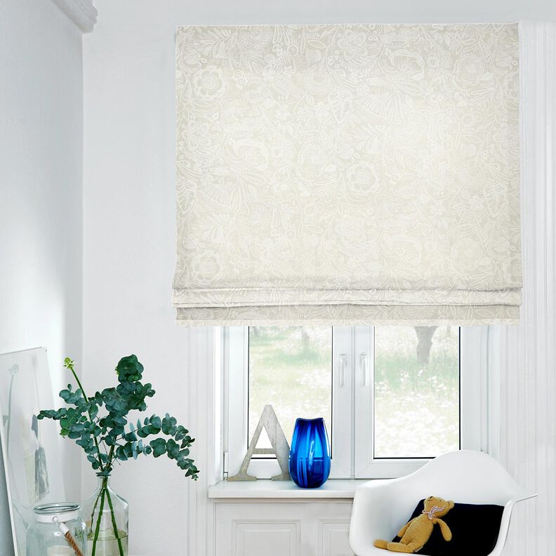 Dekostoff Halbpanama florales Paisley – natur/weiss,  image number 6