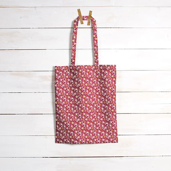 Baumwollstoff Cretonne kleine Blüten – himbeere/rosé | Reststück 50cm