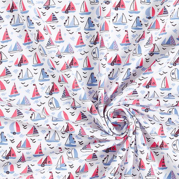 Baumwolljersey Segelboote – weiss | Reststück 100cm