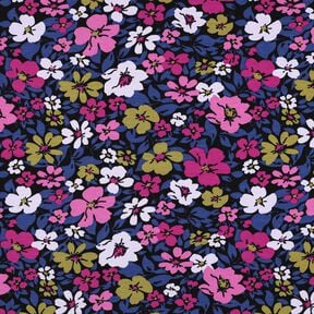 French Terry Sommersweat Blumen – schwarz/indigo, 