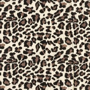 Musselin/ Doppel-Krinkel Gewebe Leoprint – hellbeige/schokolade, 