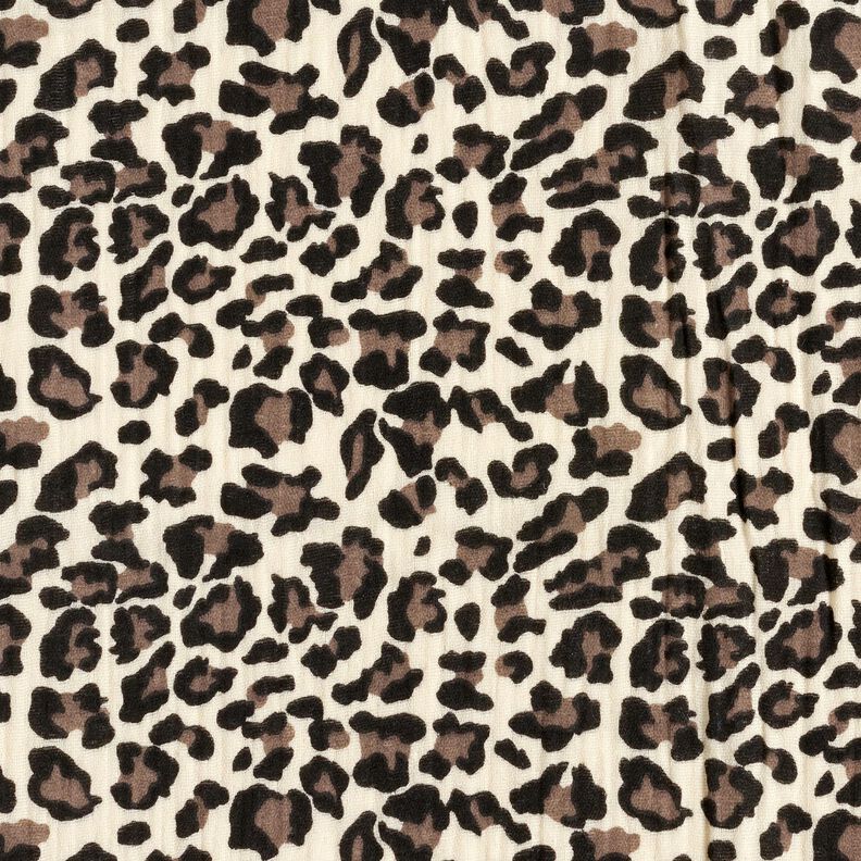Musselin/ Doppel-Krinkel Gewebe Leoprint – hellbeige/schokolade,  image number 1