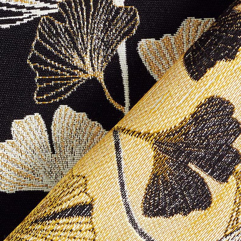 Dekostoff Jacquard Ginkoblätter – schwarz/gold,  image number 5