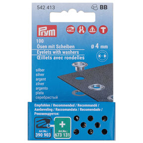 Ösen mit Scheiben Nachfüllset [100 Stück | Ø 4 mm] | Prym – silber metallic, 