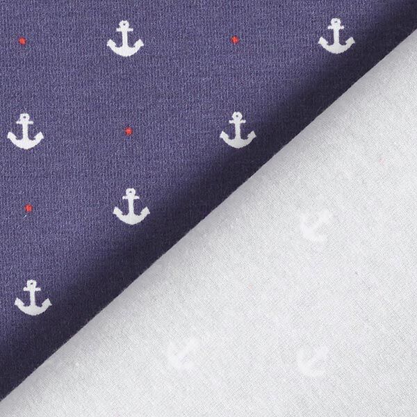 Baumwolljersey Anker und Punkte | STENZO – marineblau/rot | Reststück 50cm
