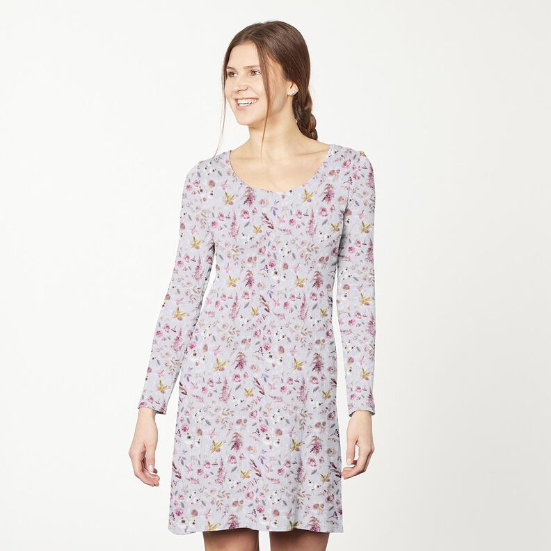 Rippenjersey zarte Wildblumen Digitaldruck – pastellflieder/rotlila,  image number 5