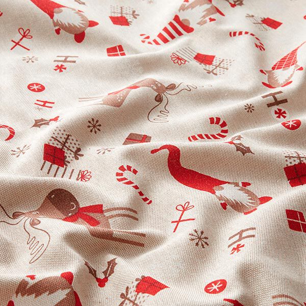Dekostoff Halbpanama Wichtel – beige/rot | Reststück 50cm