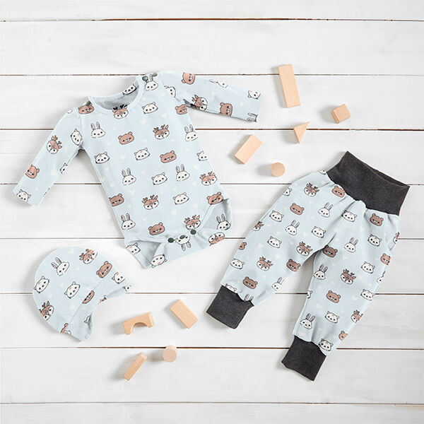 Baumwolljersey süße Tiergesichter – babyblau, image number 7