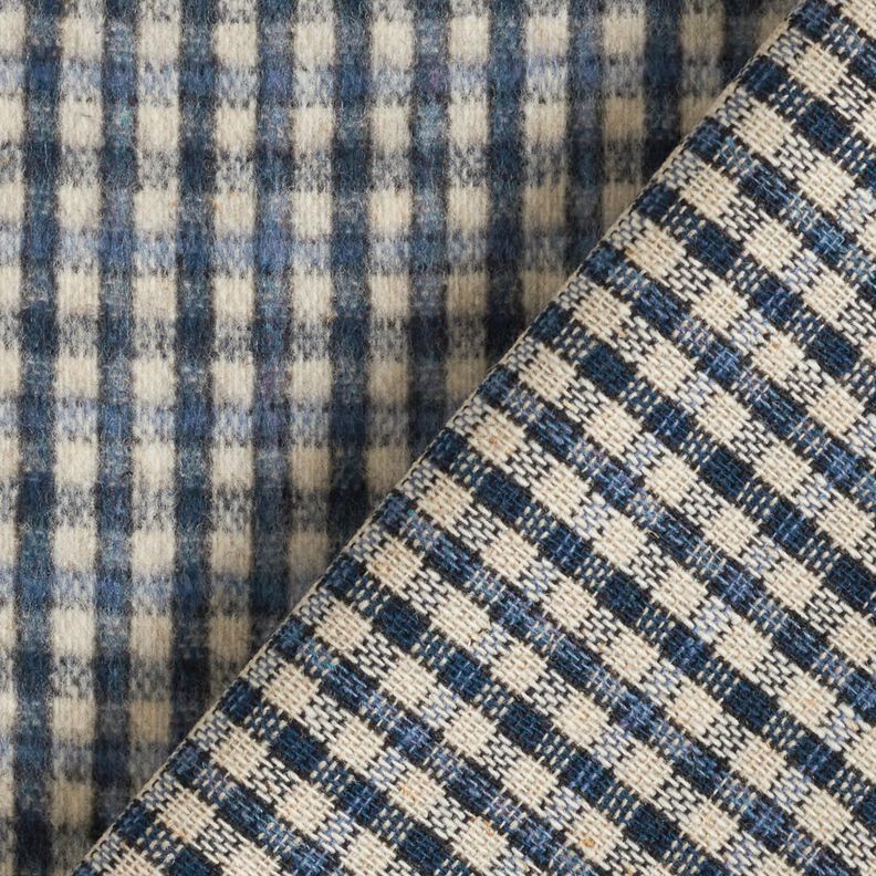 Mantelstoff Woll-Mix kleines Karo – beige/blau,  image number 5