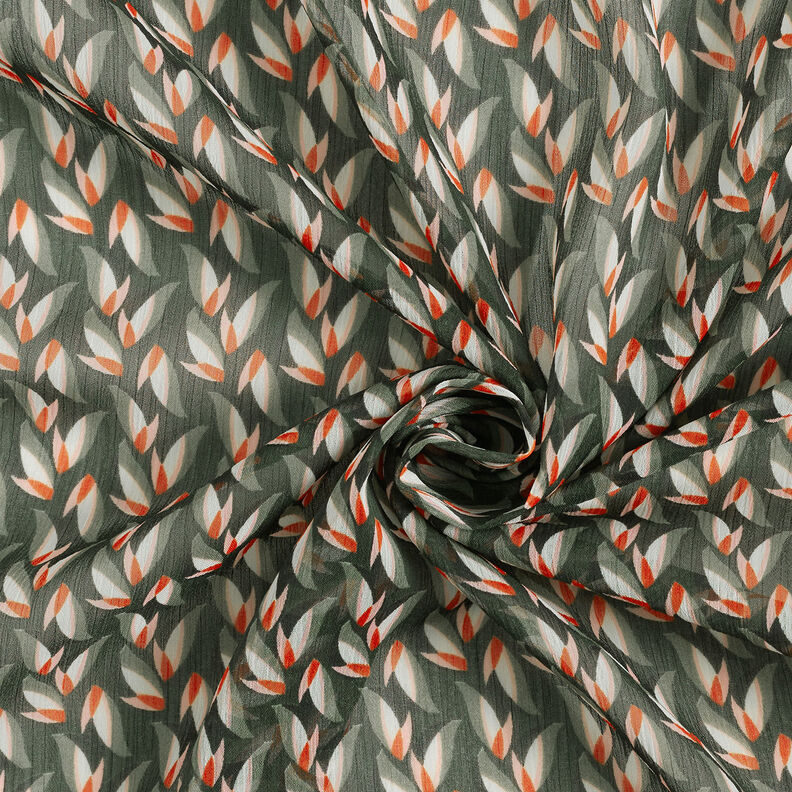 Crêpe Chiffon Blättermuster – schwarz/schilf,  image number 3