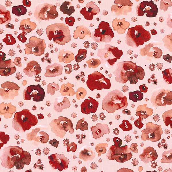 GOTS Baumwolljersey Aquarell Mohnblumen & Margeriten – altrosa, image number 1