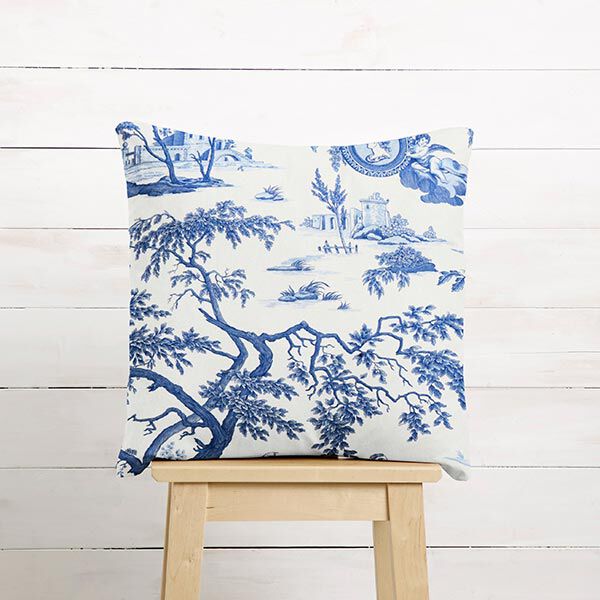 Dekostoff Canvas Antike 280 cm – königsblau/weiss | Reststück 100cm