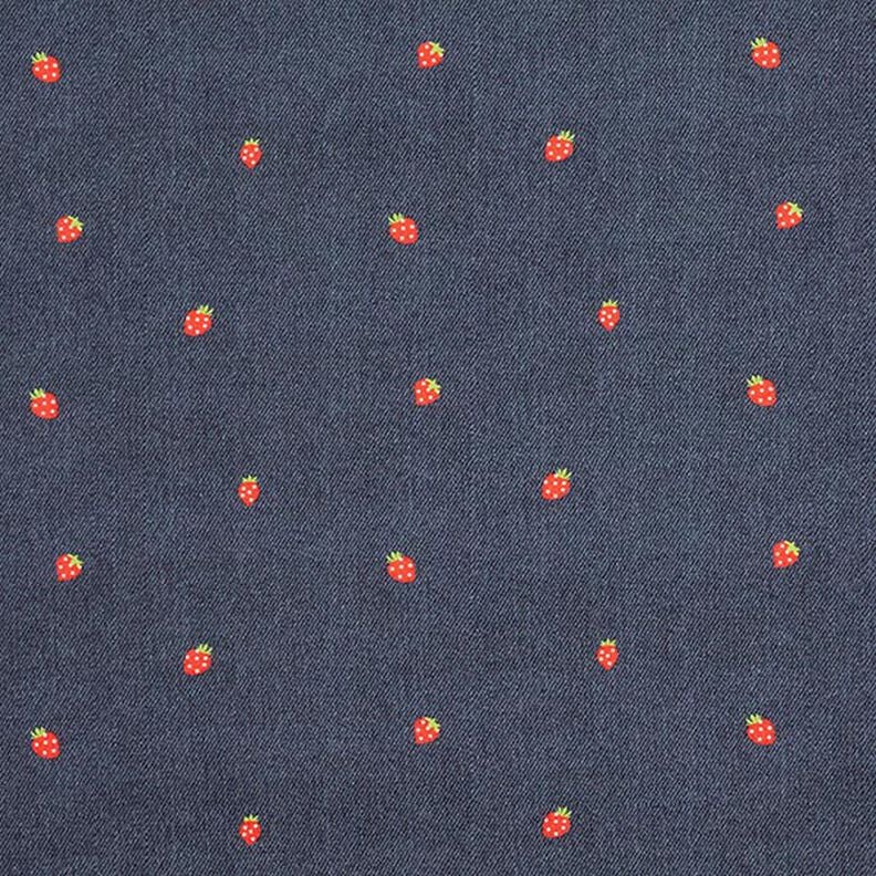 Baumwolljersey Jeans-Look Erdbeeren Digitaldruck – blaugrau/feuerrot,  image number 1