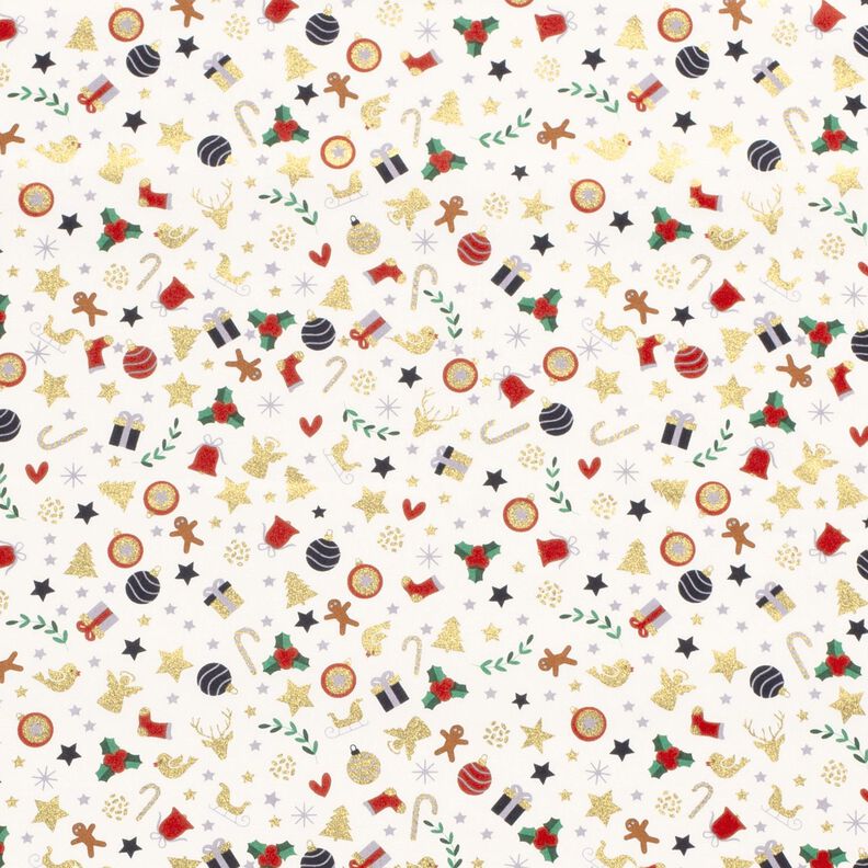 Baumwollstoff Popeline kleine Weihnachtsmotive – hellbeige/gold, image number 1