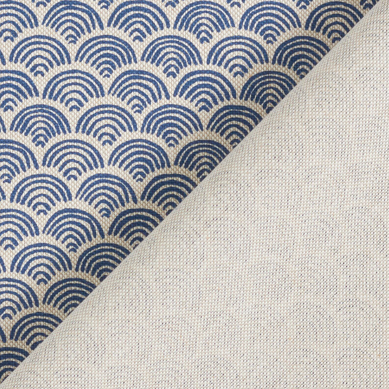 Dekostoff Halbpanama Wellenbögen – natur/indigo | Reststück 60cm,  image number 4