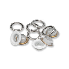 Ösen mit Scheiben [20 Stück | Ø 11 mm] | Prym – weiss/silber metallic, 