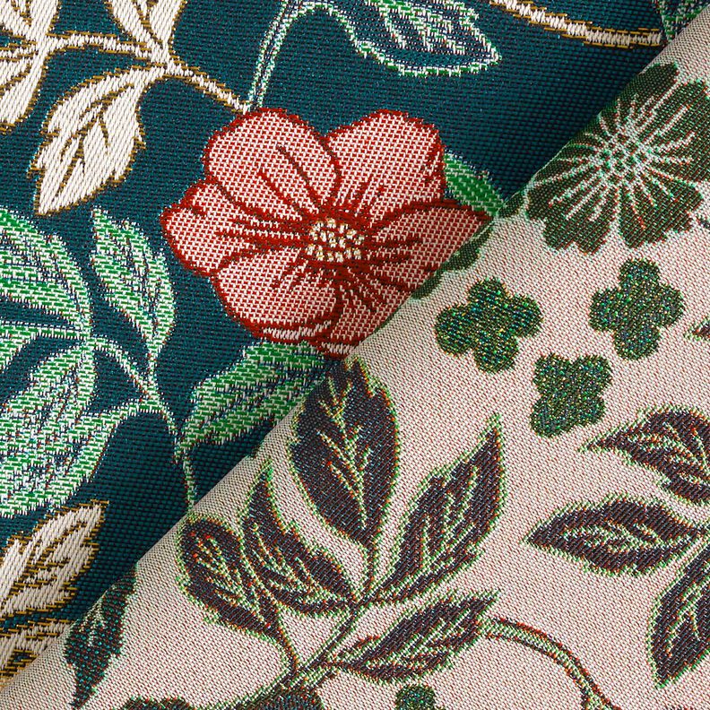 Dekostoff Jacquard Vintage Blumen – petrol/dunkelrot,  image number 4
