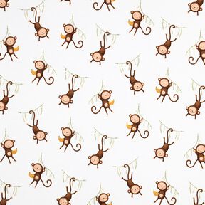 GOTS Baumwolljersey Affen im Dschungel Digitaldruck | Poppy Fabrics – weiss/dunkelbraun, 