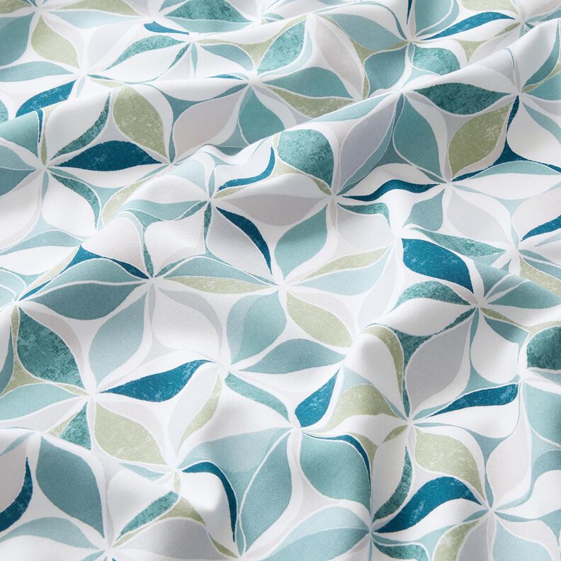 Viskosestoff geometrisches Blumenmuster – weiss/aquablau | Reststück 80cm,  image number 2