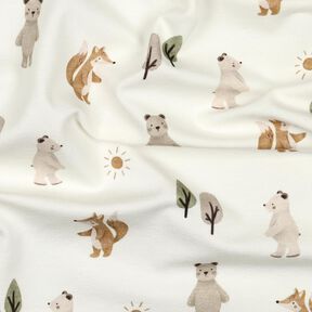 Baumwolljersey Tiere im Wald Digitaldruck | Poppy Fabrics – elfenbein/anemone, 