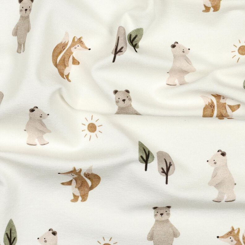 Baumwolljersey Tiere im Wald Digitaldruck | Poppy Fabrics – elfenbein/anemone,  image number 2