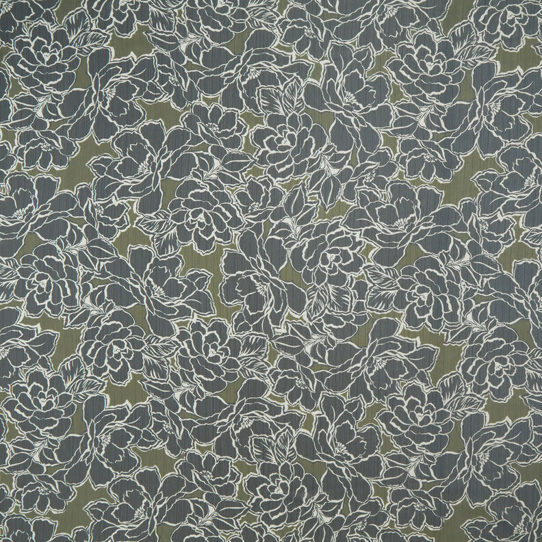 Crêpe Chiffon große Blumen – marineblau/khaki,  image number 1