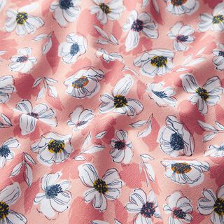 Baumwolljersey gezeichnete Blumen – altrosa, 