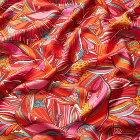 Beachwear Viskosestoff Pfauen und Blumen – orange/burgunder, 