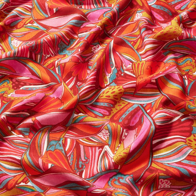 Beachwear Viskosestoff Pfauen und Blumen – orange/burgunder, image number 2