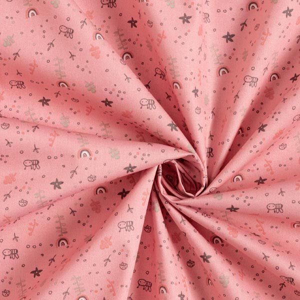 Baumwollpopeline Blumenwiese mit Bienchen – rosa | Reststück 50cm