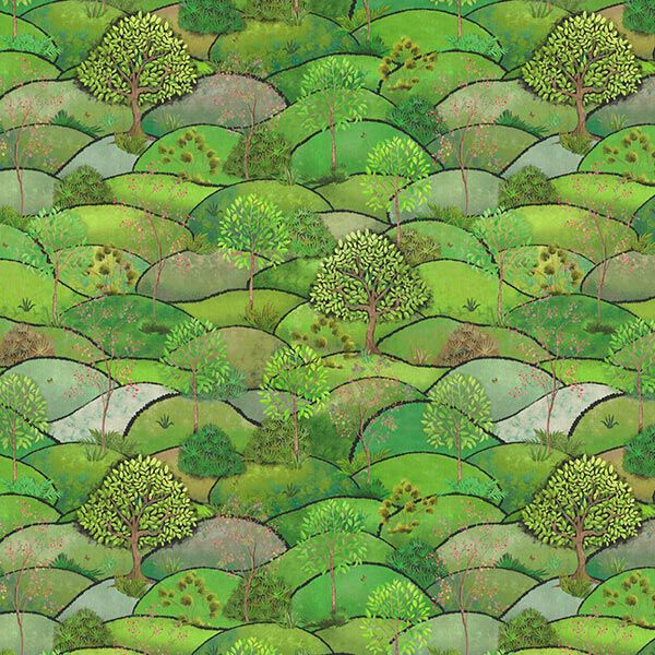 Dekostoff Halbpanama Digitaldruck Landschaft Frühling – apfelgrün/hellgrün, image number 1