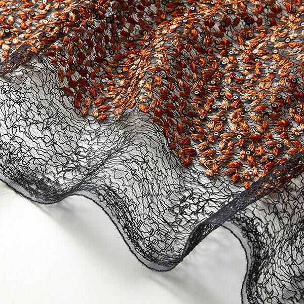 Spitzenstoff Blumenranken & Pailletten – schwarz/terracotta, image number 5