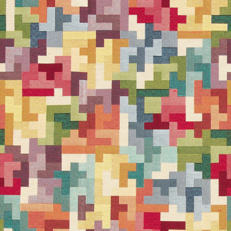 Dekostoff Gobelin Tetris – karminrot/grün, image number 1