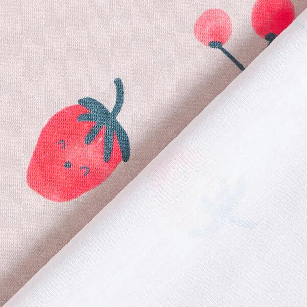 Baumwolljersey Kirschen und Erdbeeren | PETIT CITRON – sand | Reststück 50cm