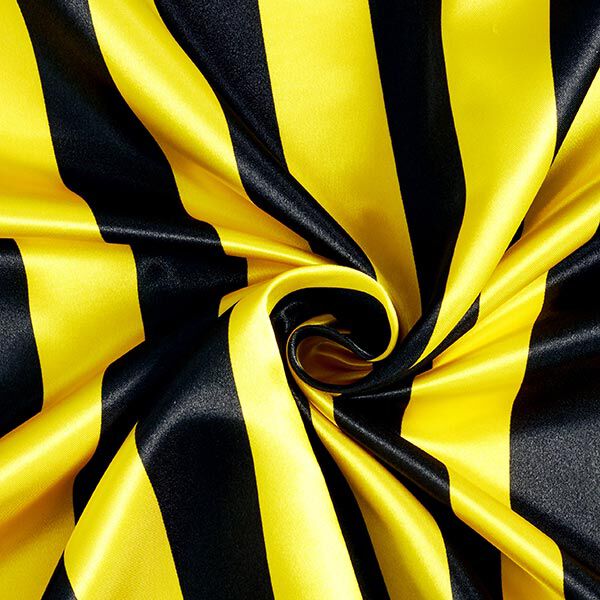 Polyestersatin Duo Blockstreifen – schwarz/gelb | Reststück 100cm
