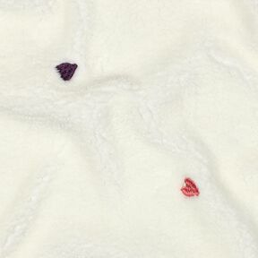 Teddyplüsch bestickte Herzen | Poppy Fabrics – elfenbein/rosé, 
