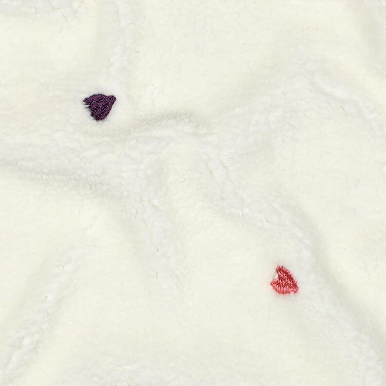 Teddyplüsch bestickte Herzen | Poppy Fabrics – elfenbein/rosé, image number 2