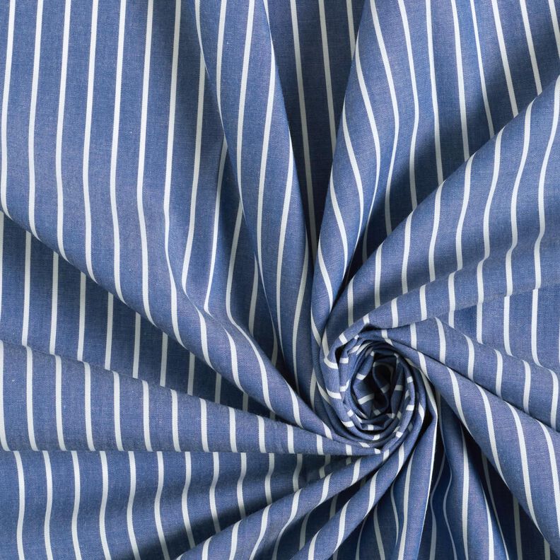 Baumwollstoff Streifen – jeansblau/weiss,  image number 3