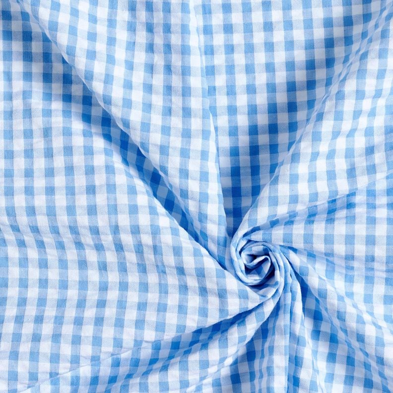 Seersucker Baumwolle gewebtes Karo – blau/weiss, image number 3