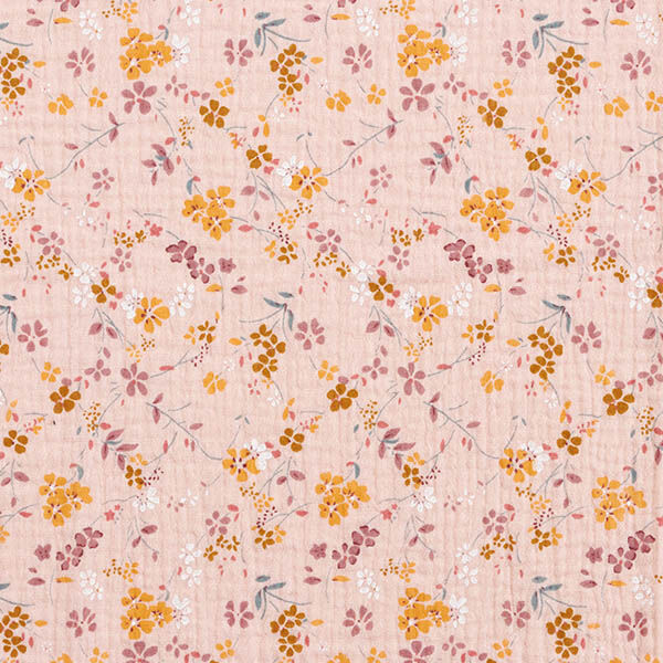 Musselin/ Doppel-Krinkel Gewebe romantische Blumenranken – rosa,  image number 1