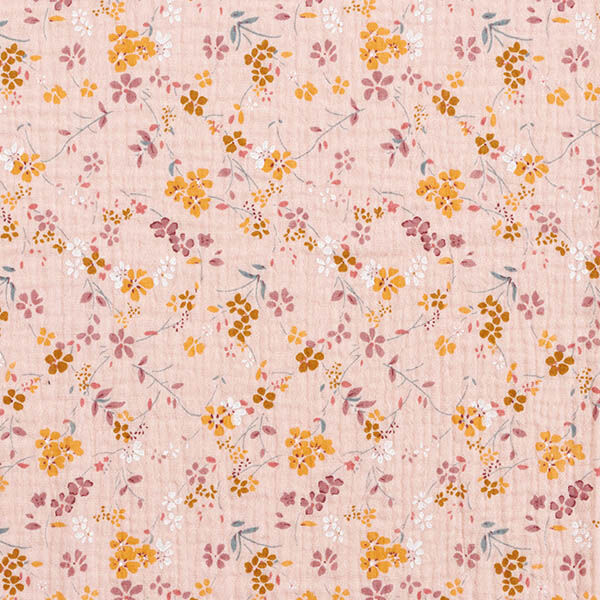Musselin/ Doppel-Krinkel Gewebe romantische Blumenranken – rosa, image number 1