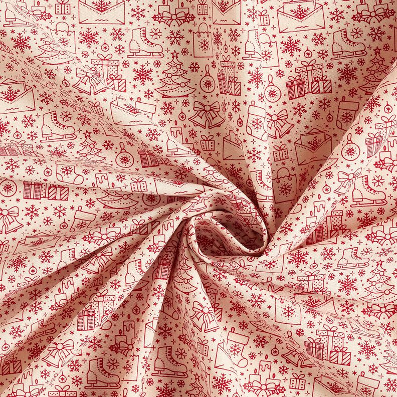 Baumwollstoff Cretonne grafische Weihnachtsmotive – natur/karminrot, image number 3