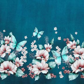 Baumwolljersey Schmetterlingswiese | Glitzerpüppi  – hellpetrol/rosé, 