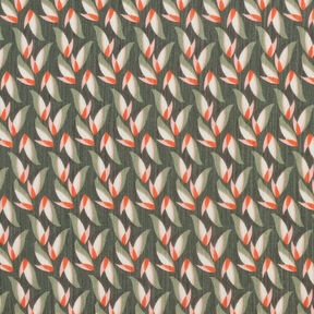 Crêpe Chiffon Blättermuster – schwarz/schilf, 